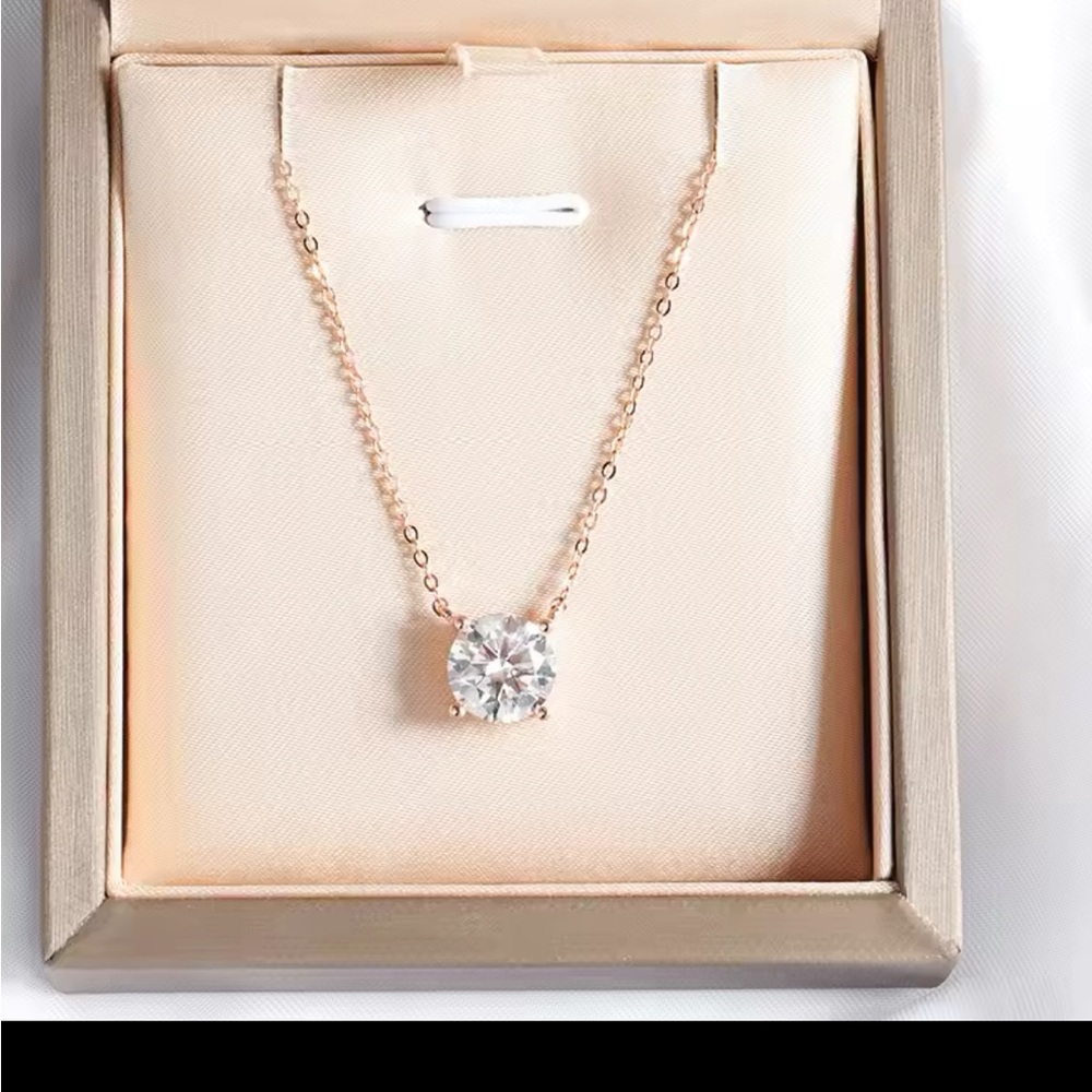 NWOT Genuine 3ct Moissanite necklace 16” to 18” Rose gold plated GRA certificate - Picture 2 of 12
